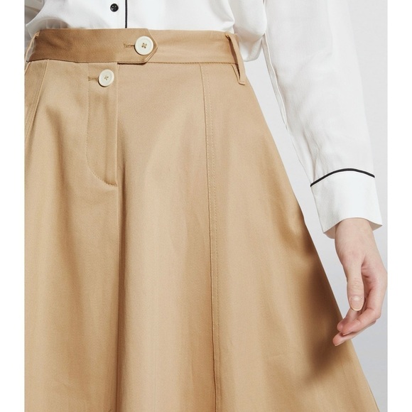 TOMMY HILFIGER Khaki Embroidered Crest Cotton Twill Pleated Chino Midi Skirt L - Picture 8 of 14